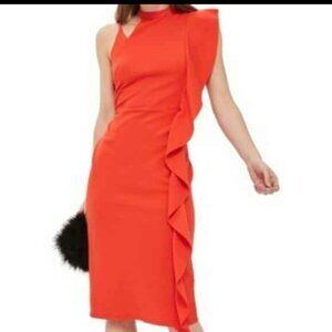 Asymmetric Ruffle Midi Cocktail Dress